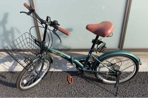 美品 折りたたみ自転車 20インチ 【鍵、ライト付き】モスグリーン