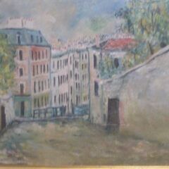 ■松岡延子画　油絵　ヨーロッパの街角（仮題）　F１０号　木製ガラス付額装　サイン入りの画像