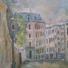 ■松岡延子画　油絵　ヨーロッパの街角（仮題）　F１０号　木製ガラス付額装　サイン入りの画像