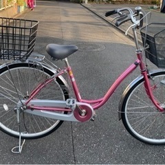 再出品　自転車　26インチ　ピンクシルバー　ママチャリ
