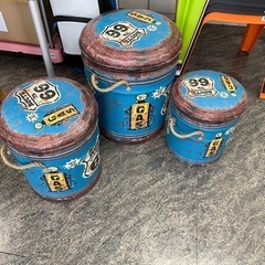 アメリカンレトロブリキ缶風スツール椅子　小物入れ