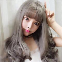 ウィッグ ロング ヘアー 長い髪 カール 巻き髪 亜麻グレー 未使用