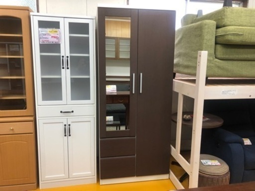 【リサイクルサービス八光　田上店　配達・設置OK】株式会社マルミツ　ダークブラウン　収納＆ミラー付きワードロープ　FALSETTO-80WR