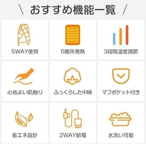 新品未使用品⭐️ 電気ブランケット 電気毛布 5WAY 即暖 USB 水洗い⭕️ 防寒