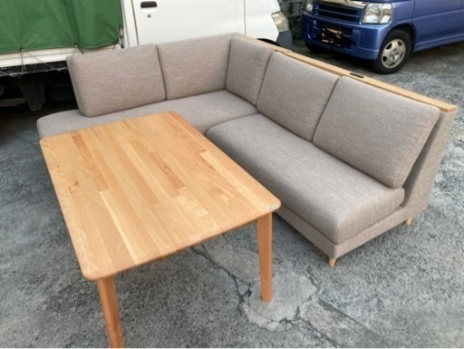 【値下げしました】【美品】リビングダイニングテーブル３点セット(NコレクションT-01 120/カウチソファ左肘LD1/2PLD1 LBR/DR-B)