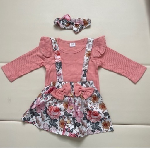 子ども服　女の子　ロンパース　スカート　髪飾り　セット
