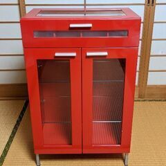 赤色★キャビネット（飾り棚/ガラス/収納）