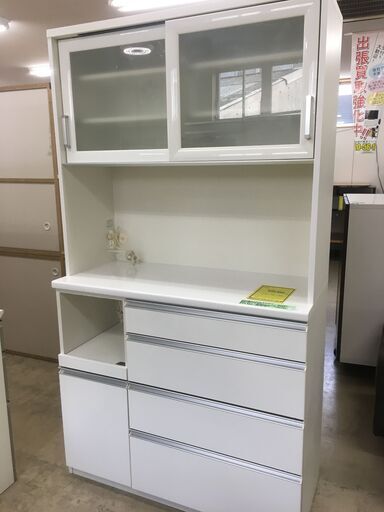 値下げしました!! 丸仙工業 キッチンボード リバーⅡ レンジボード 食器棚 収納キッチン スロークローズレール モイス加工 アルミレール おしゃれ 幅114cm クリーニング済 堺市 石津【ジャングルジャングルサカイ石津店】