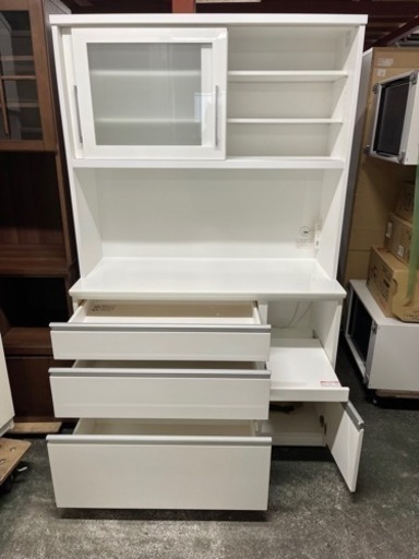 ‼️激安✨ニトリ キッチンボード食器棚レンジ台幅120㎝ キッチンボード ポスティア120TG-S-WH ?
