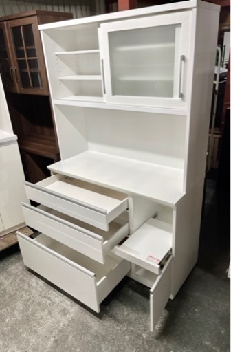 ‼️激安✨ニトリ キッチンボード食器棚レンジ台幅120㎝ キッチンボード ポスティア120TG-S-WH ?