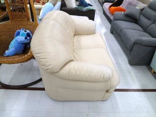 2人掛けソファ 幅155×奥行96×高さ82cm ナチュラル系 2Pソファー レザー調 苫小牧西店