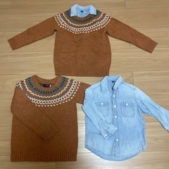 双子服 ノルディック柄ニット デニムシャツセット