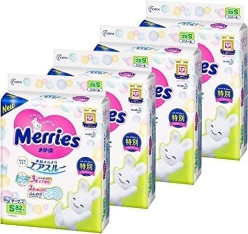 Merries Sサイズ おむつ 82枚入り 4パック 新品・未使用オムツS】メリーズ テープSサイズ82枚×4パック