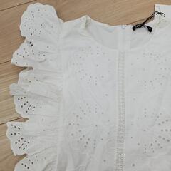 新品！ZARA ザラ ノースリーブ カットワークレースワンピース 白 ホワイトMの画像