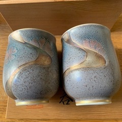  新品　有田焼  久山窯  銀彩流水桜　組湯呑の画像