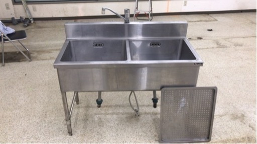 【相談中】業務用ステンレスニ槽シンク、水栓付き