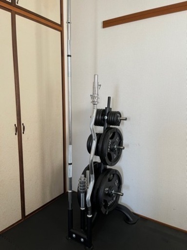 バーベル140kgセット、ezバー、プレートラック、バーベルスタンド
