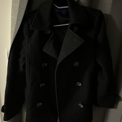 中古品　クリーニング済み　Pコート　ウール80%　黒色　男女兼用
