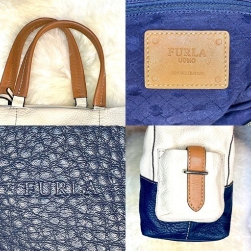 【美品】FURLA  UOMO バイカラー レザートートバッグ