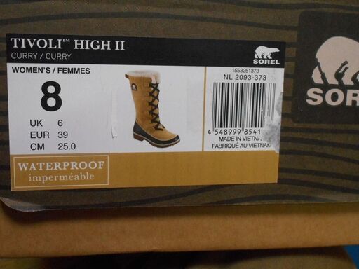 程度良好 SOREL　TIVOLI　HIGHⅡ 25.0cm ロング レディース NL2093-373 インナー綺麗ソール減り無し ティボリ ソレル スノーブーツUSED