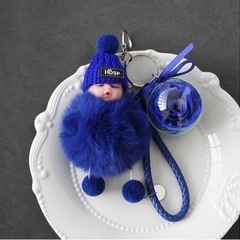可愛いキーホルダー　青　茶色　白　グレー　プリザーブドフラワー　ローズの画像