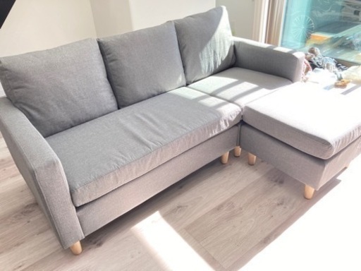 3人掛けカウチソファー　オットマン　グレー