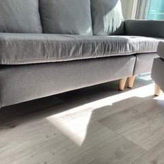 3人掛けカウチソファー オットマン グレー