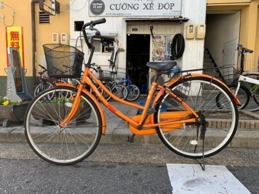 ?? ママチャリ　２６インチ　オレンジ　カギ　あり　カゴ　付き