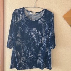 五分丈カットソー リーフ柄 M〜L