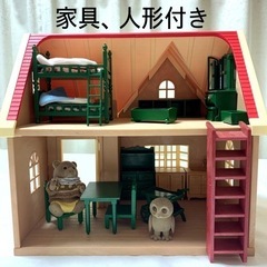 【80年代初期】シルバニアファミリー レトロ家具＆人形付 緑の家具