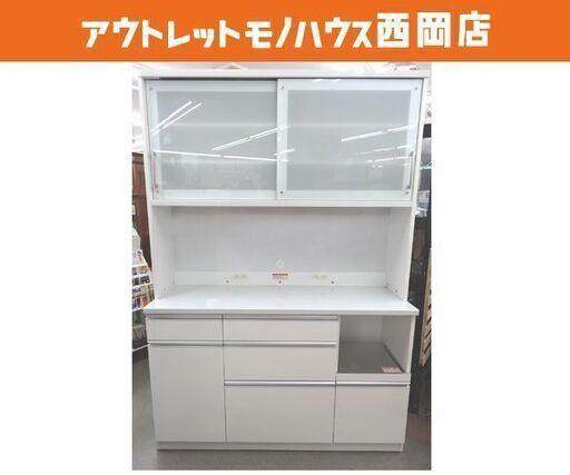 大型キッチンボード 白エナメル 幅140㎝ ソフトクロージング レンジボード 食器棚 たっぷり収納 西岡店
