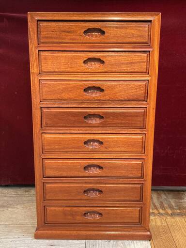 カリン色の小引き出し 工芸品 花梨 三段チェスト 螺鈿細工 カリン小箪笥