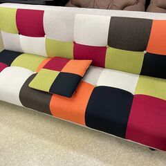 パッチワーク調 ソファーベッド 3人掛けソファー　サイズ記載　