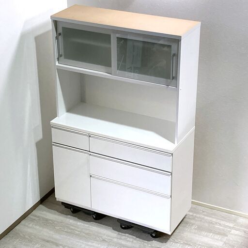 【成約済】美品 ニトリ製 キッチンボード キュリー2 幅120cm ホワイト 食器棚 カップボード A1BY0502
