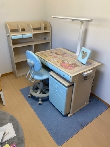 【学習机】コイズミ/2022/ブルー/椅子、引き出しセット