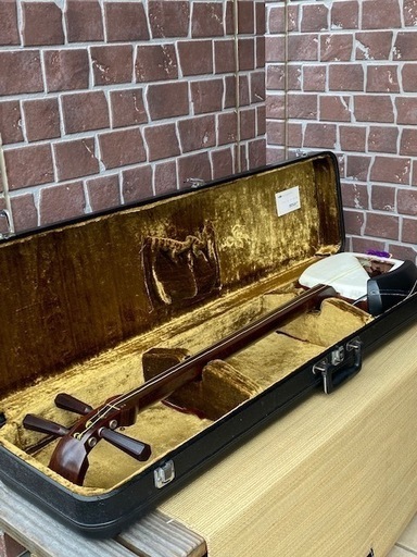 最高級 K18 金細 津軽三味線 トチ紅木 子持ち綾杉胴 極太糸巻 太棹 ハードケース付 検 義太夫コレクター所蔵品