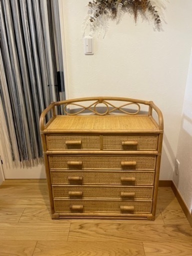 ラタンチェスト　籐家具　収納チェスト　レトロ家具