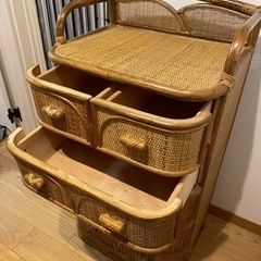 ラタンチェスト　籐家具　５段シェルフ　レトロの画像