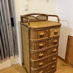 ラタンチェスト　籐家具　５段シェルフ　レトロの画像