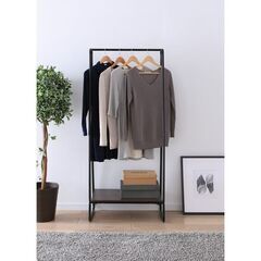 【急募・美品】アイリスオーヤマ スタイルハンガー2WAYタイプ 黒×ウッドの画像