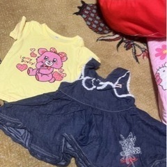 90cm くまさんT、デニムワンピース