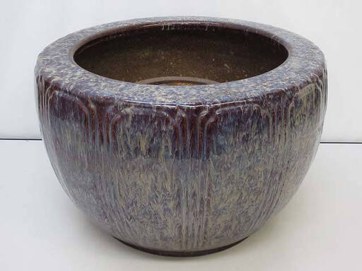 ss4377 陶器製 火鉢 ブルー系 中型 レトロ 暖房器具 インテリア 火櫃