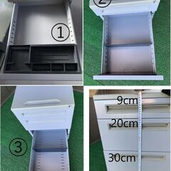 【埼玉県引き取り】オフィス用家具 サイドキャビネット 58x40x60 キャスター付き 3段(鍵なし)の画像