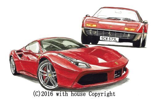 GC-198 フェラーリ488/365 限定版画 直筆サイン有 額装済 作家 平右ヱ門