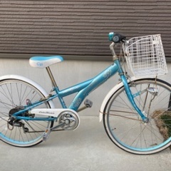 子供用自転車　青　カゴ付き　鍵付き