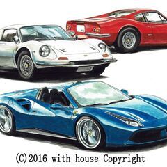 GC-205フェラーリディーノ/488限定版画 直筆サイン 額装●作家 平右ヱ門 GC-205 フェラーリディーノ/488 限定版画 直筆サイン有 額装済
