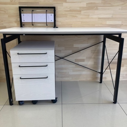 HJ60【中古】ニトリ　デスクワゴンセット　ﾎﾜｲﾄ パソコンデスク