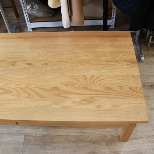 R148)【美品】無印良品 MUJI 無垢材 ローテーブル 2杯引出し付 オーク材 120×60cm 定価：34,900円