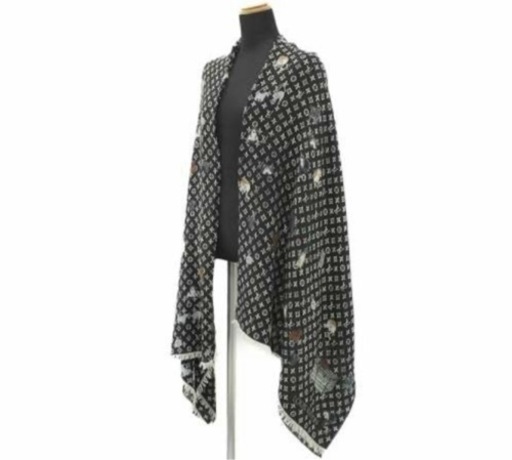 LOUIS VUITTON ルイ・ヴィトン 黒色　大判　ストール・エトール・マフラー　キャットグラムライン　MP2271 新品同様　直営店正規品