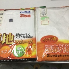 厚地　メンズ半袖U首2枚、赤外線加工インド綿長袖U首　計3枚セット